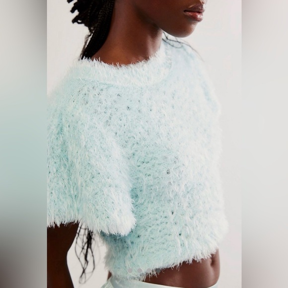 Free People Sweet Deets Pullover Short Sleeve Sweater Salt Air Combo Medium NWT - Picture 4 of 10